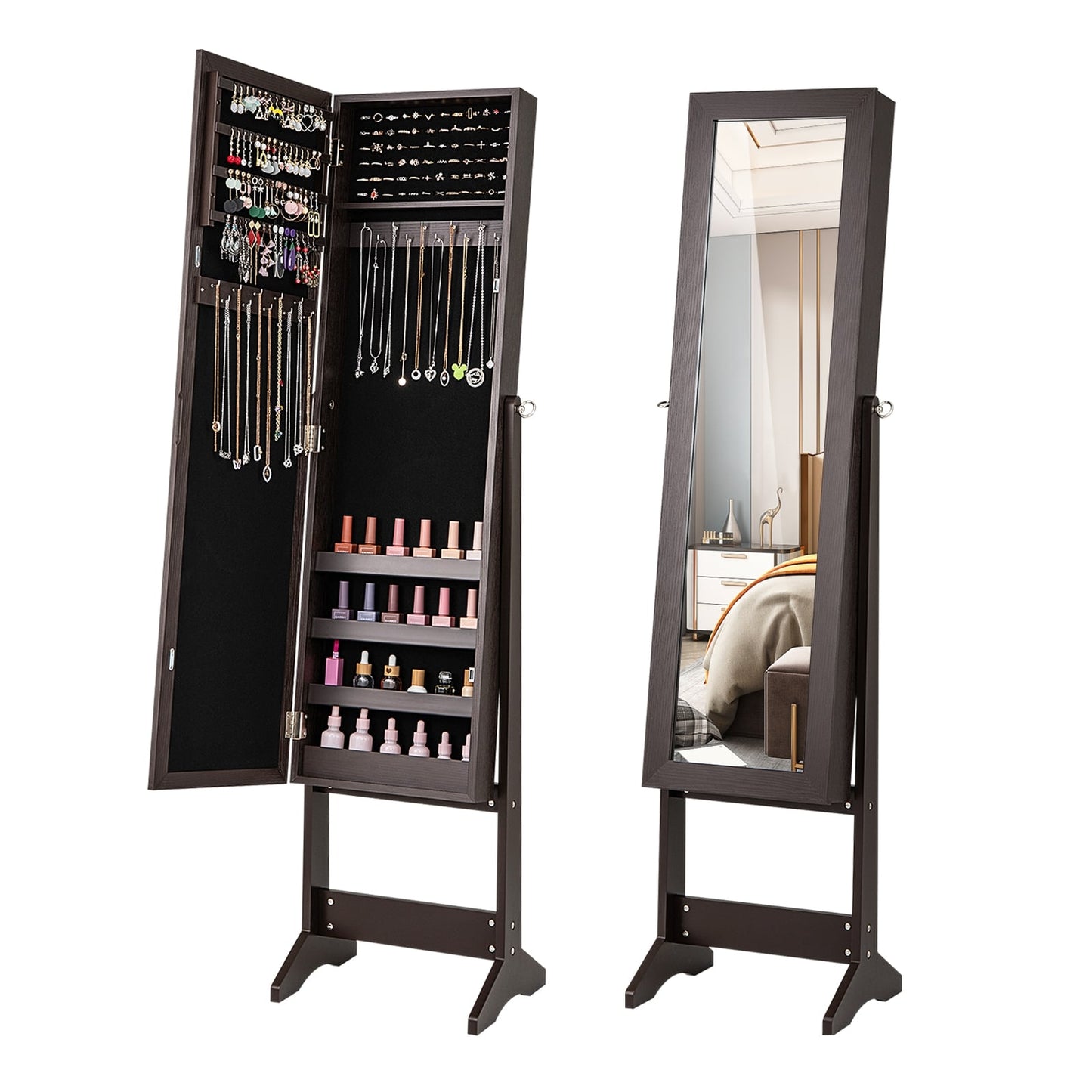 Mirrored Standing Jewelry Cabinet, Rustic Brown Jewelry Armoires Rustic Brown at Gallery Canada