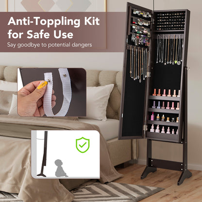 Mirrored Standing Jewelry Cabinet, Rustic Brown Jewelry Armoires at Gallery Canada