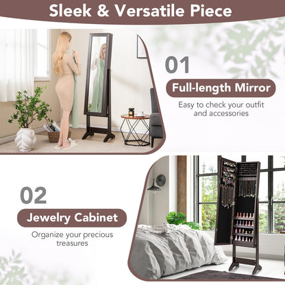 Mirrored Standing Jewelry Cabinet, Rustic Brown Jewelry Armoires at Gallery Canada