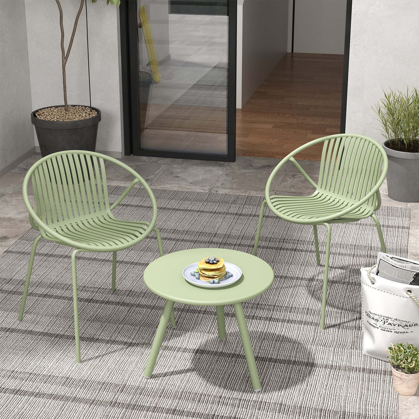 All Weather PP Patio Conversation Set with Round Coffee table and 2 Chairs, Green Patio Conversation Sets at Gallery Canada
