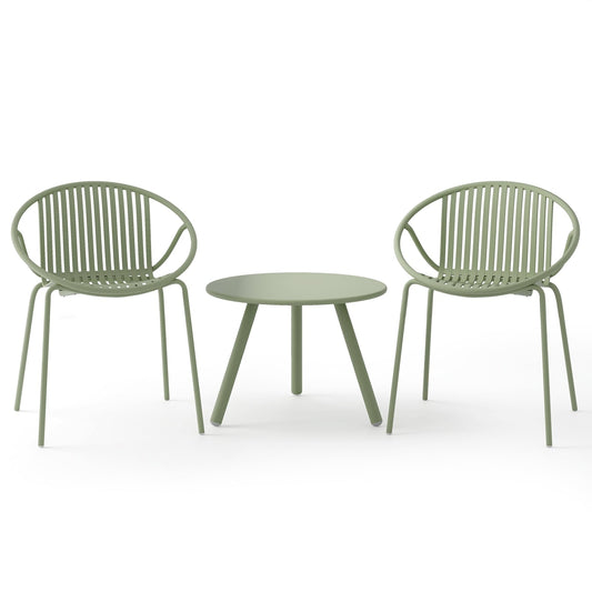 Patio Conversation Set, Round Coffee Table, 2 Chairs, Green