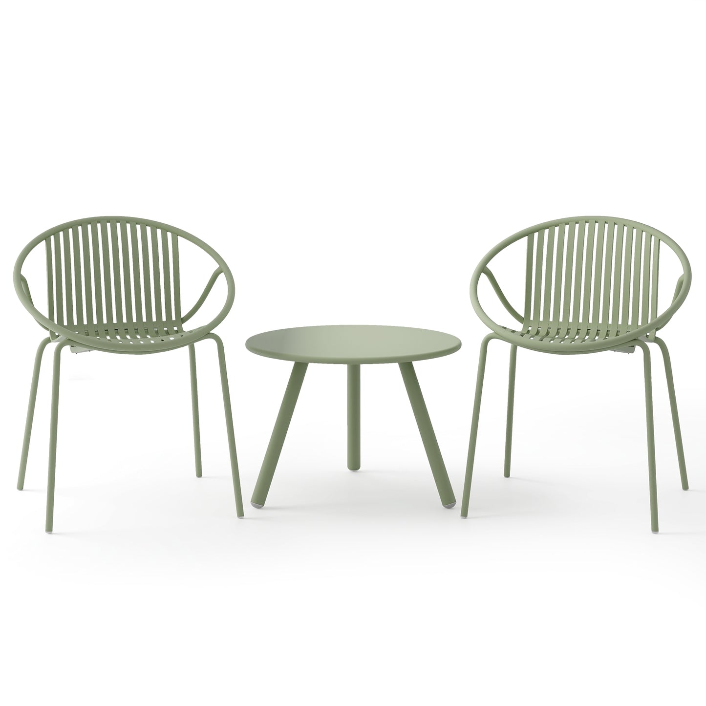 Ensemble de Conversation pour Patio, Table Basse Ronde, 2 Chaises, Vert