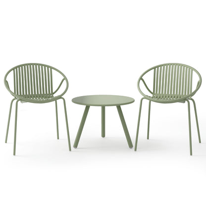 Ensemble de Conversation pour Patio, Table Basse Ronde, 2 Chaises, Vert