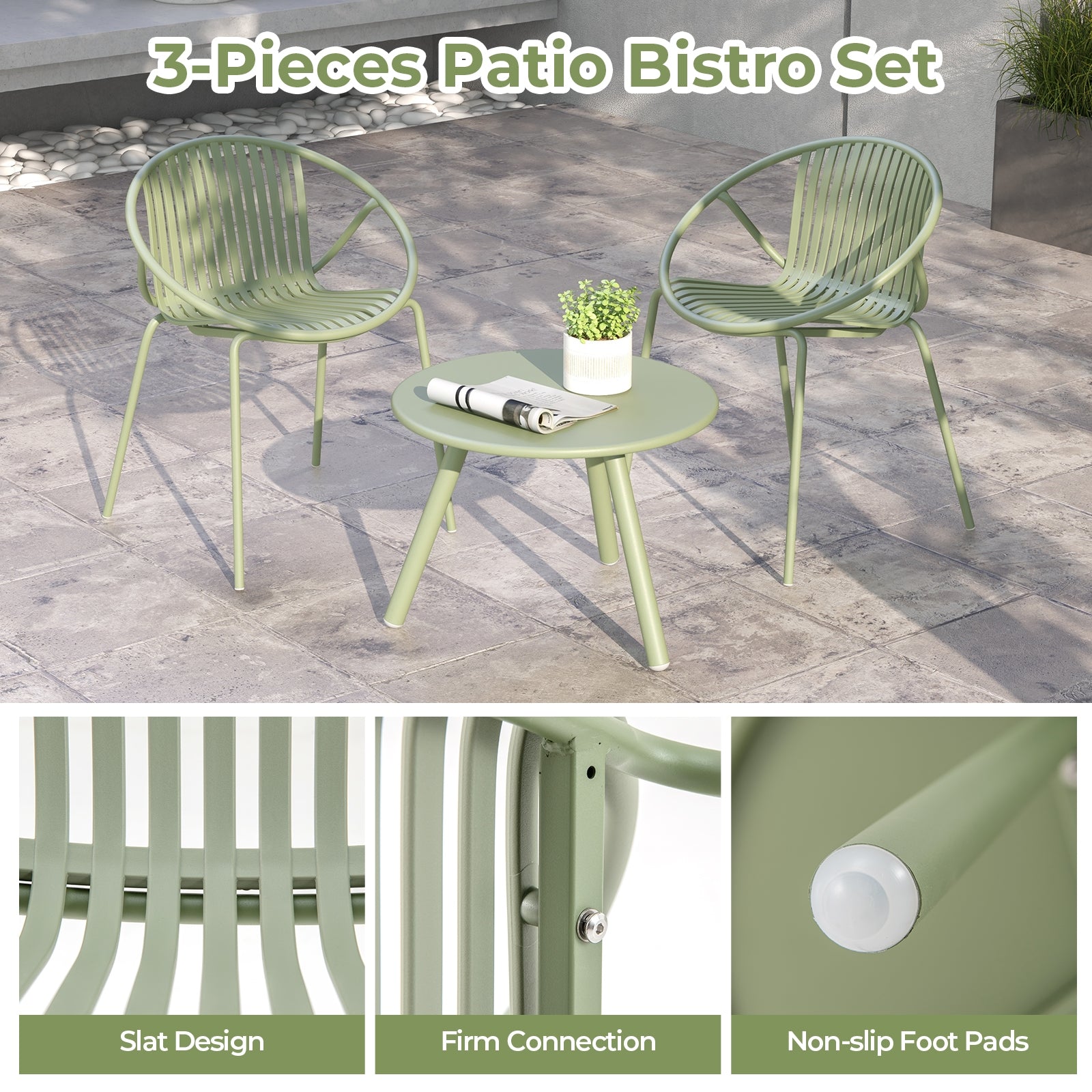 All Weather PP Patio Conversation Set with Round Coffee table and 2 Chairs, Green Patio Conversation Sets at Gallery Canada