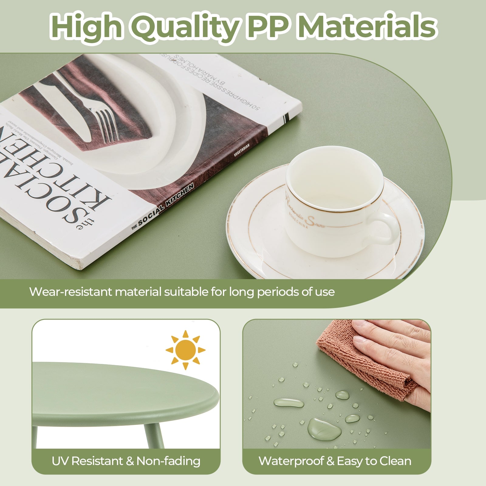 All Weather PP Patio Conversation Set with Round Coffee table and 2 Chairs, Green Patio Conversation Sets at Gallery Canada