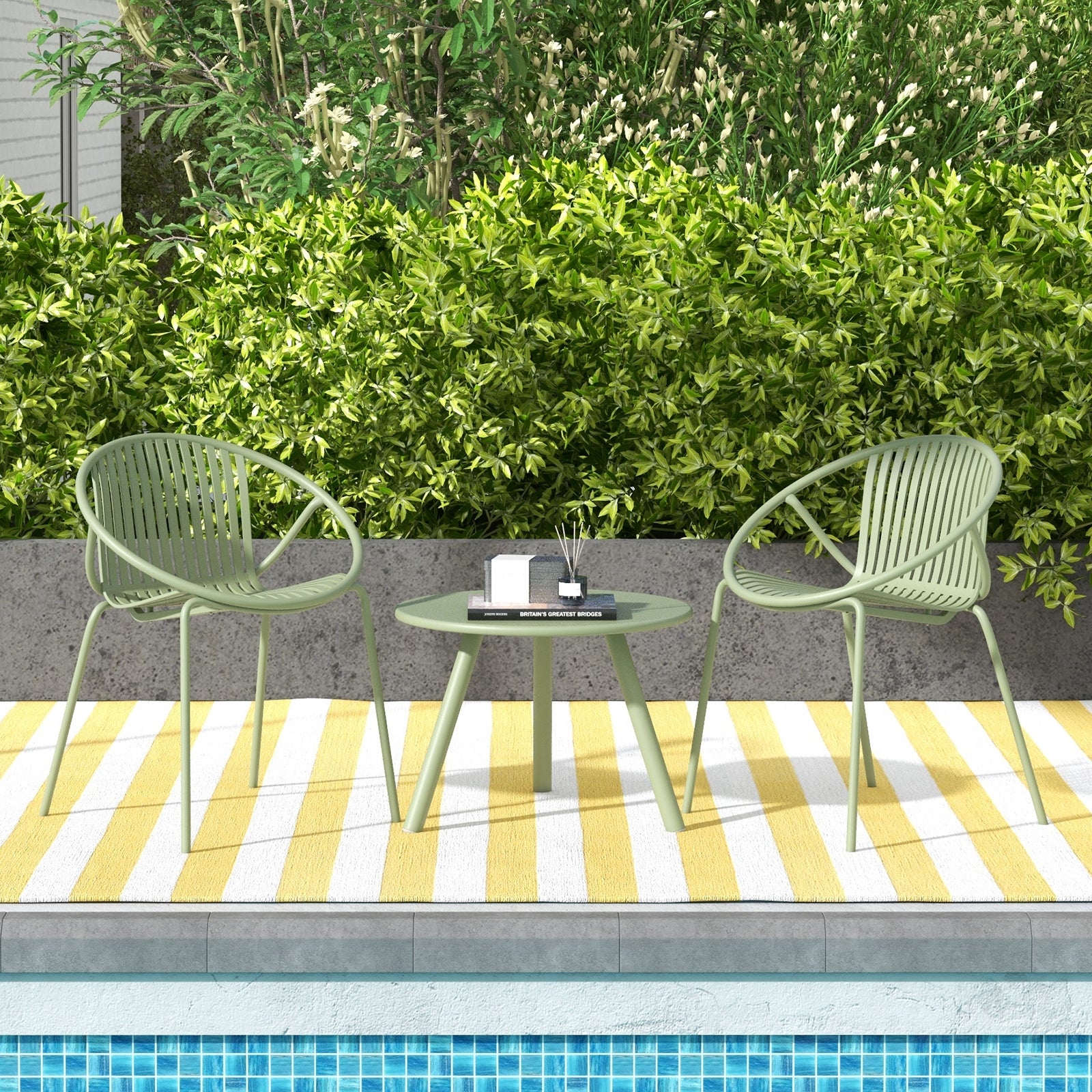 All Weather PP Patio Conversation Set with Round Coffee table and 2 Chairs, Green Patio Conversation Sets at Gallery Canada