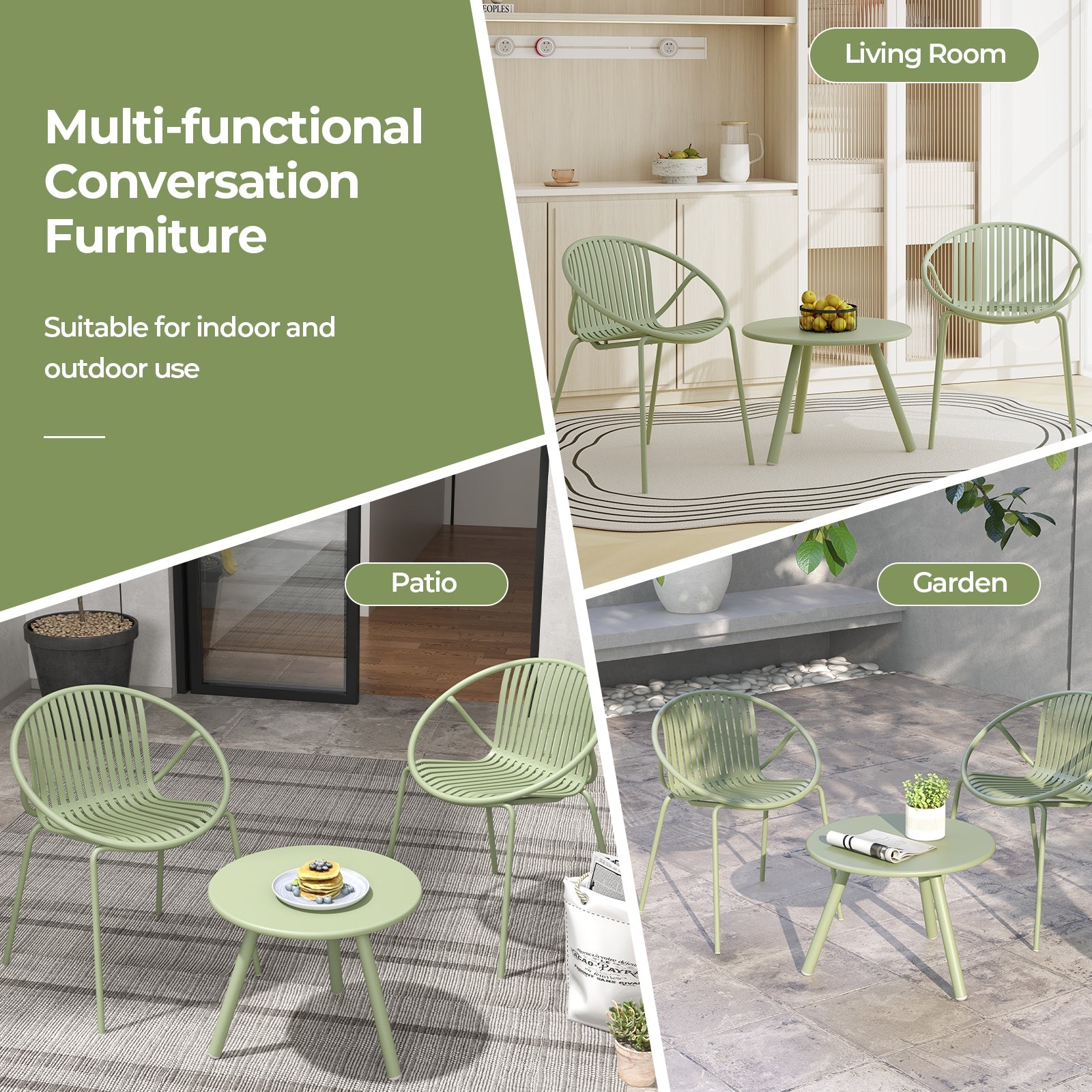 All Weather PP Patio Conversation Set with Round Coffee table and 2 Chairs, Green Patio Conversation Sets at Gallery Canada
