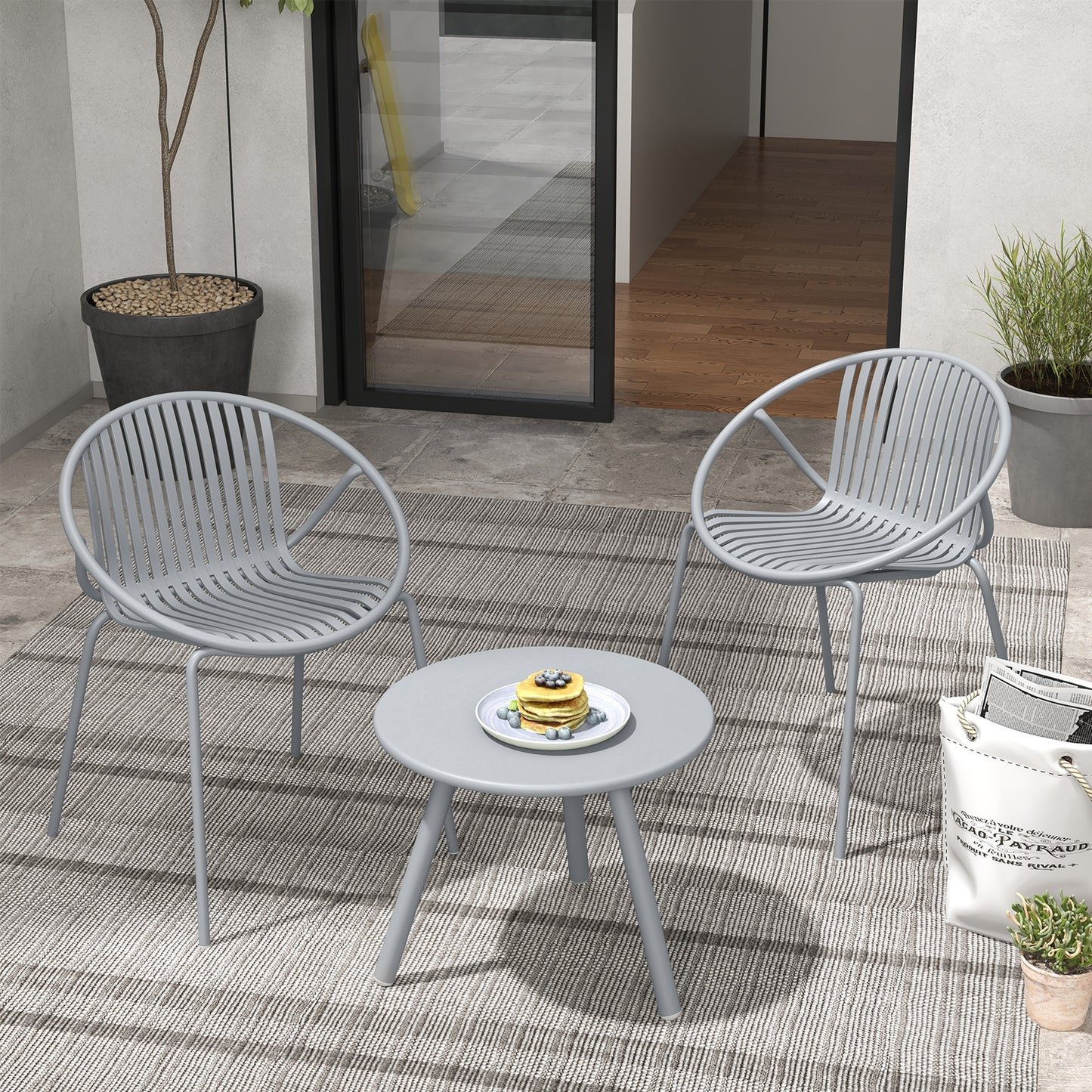 All Weather PP Patio Conversation Set with Round Coffee table and 2 Chairs, Gray Patio Conversation Sets at Gallery Canada