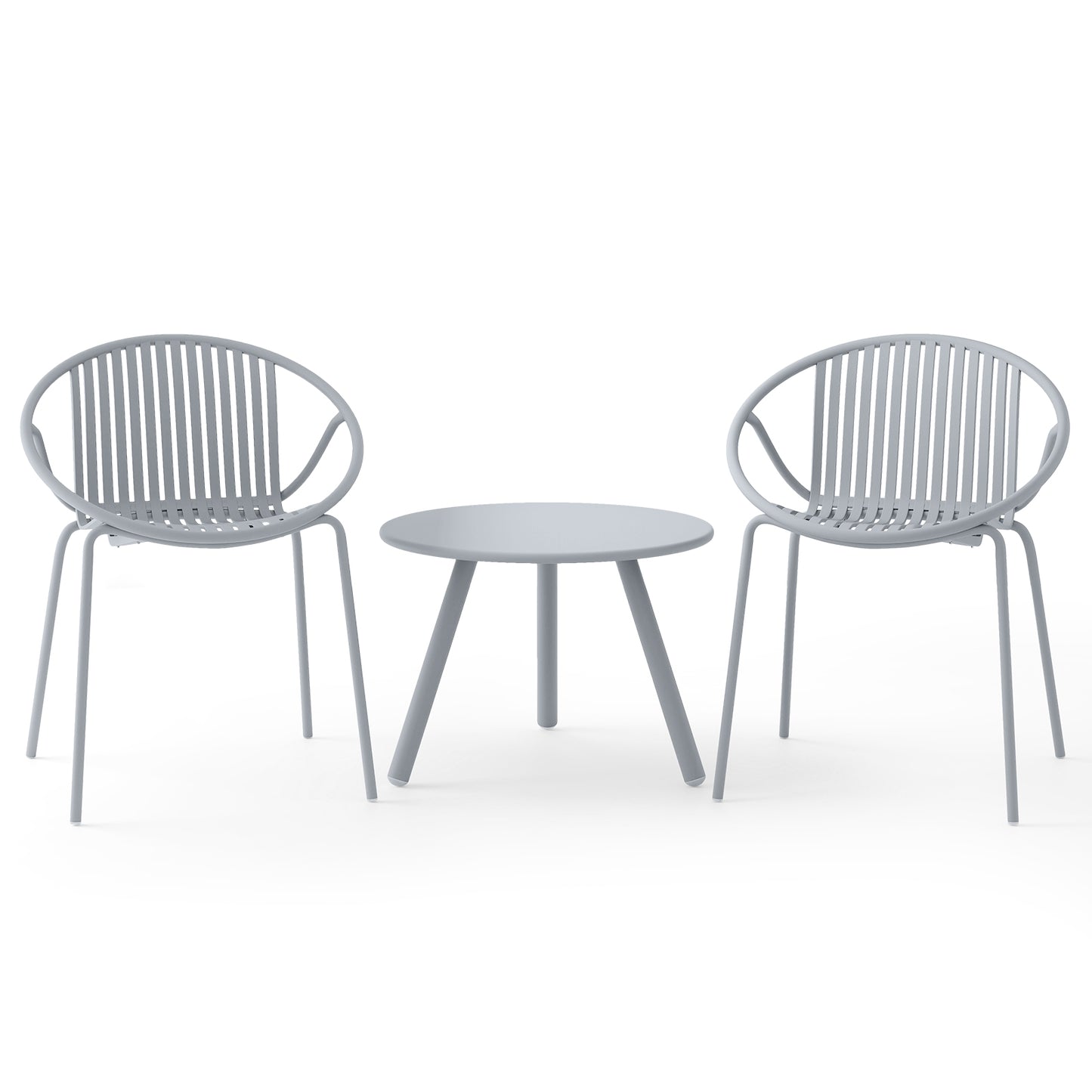 Ensemble de conversation pour patio en PP toutes saisons, table basse ronde, 2 chaises, gris
