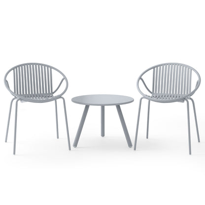 Ensemble de conversation pour patio en PP toutes saisons, table basse ronde, 2 chaises, gris