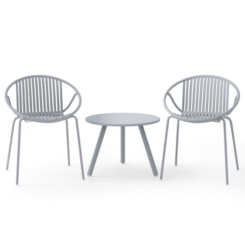 All Weather PP Patio Conversation Set, Round Coffee Table, 2 Chairs, Gray