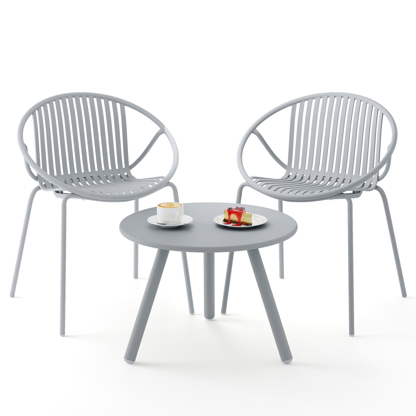 All Weather PP Patio Conversation Set with Round Coffee table and 2 Chairs, Gray Patio Conversation Sets at Gallery Canada