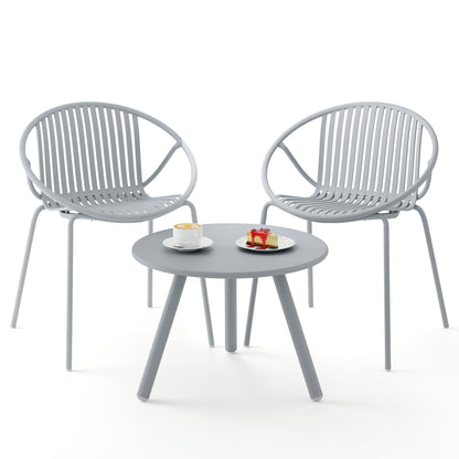 All Weather PP Patio Conversation Set with Round Coffee table and 2 Chairs, Gray Patio Conversation Sets at Gallery Canada