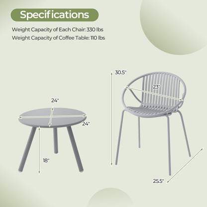 All Weather PP Patio Conversation Set with Round Coffee table and 2 Chairs, Gray Patio Conversation Sets at Gallery Canada