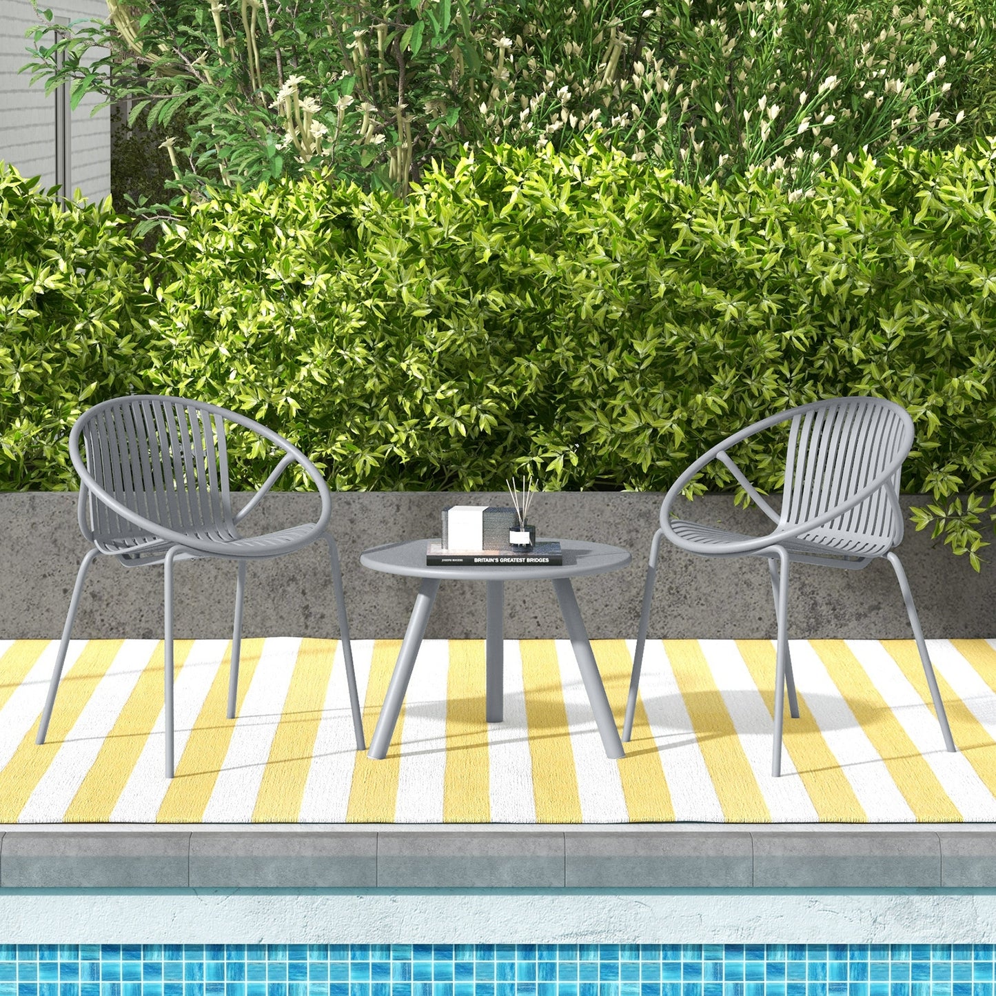 All Weather PP Patio Conversation Set with Round Coffee table and 2 Chairs, Gray Patio Conversation Sets at Gallery Canada