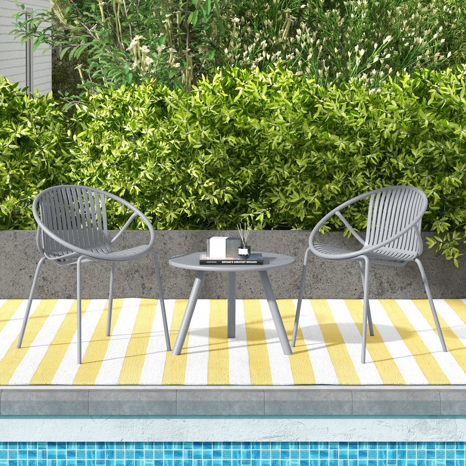 All Weather PP Patio Conversation Set with Round Coffee table and 2 Chairs, Gray Patio Conversation Sets at Gallery Canada