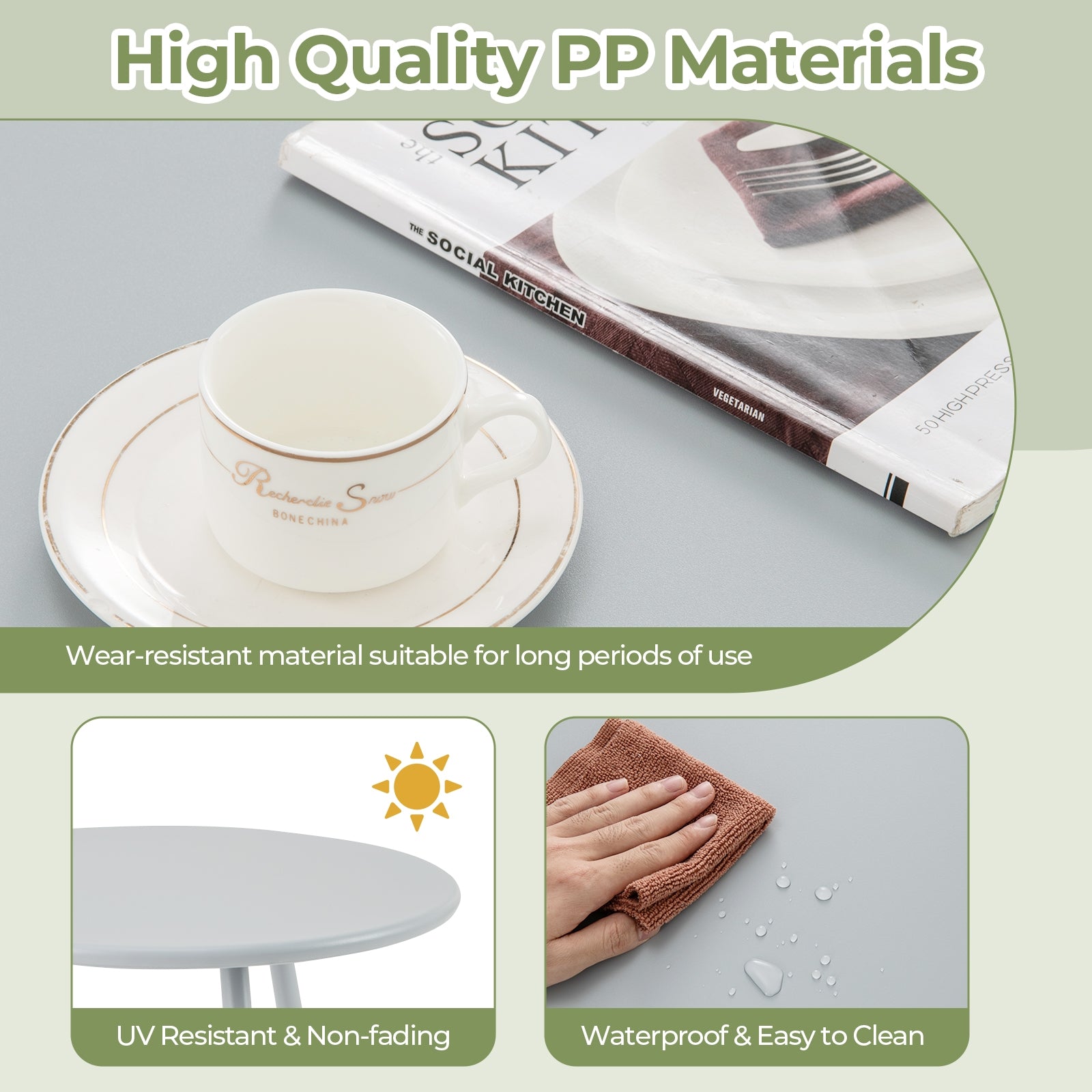 All Weather PP Patio Conversation Set with Round Coffee table and 2 Chairs, Gray Patio Conversation Sets at Gallery Canada