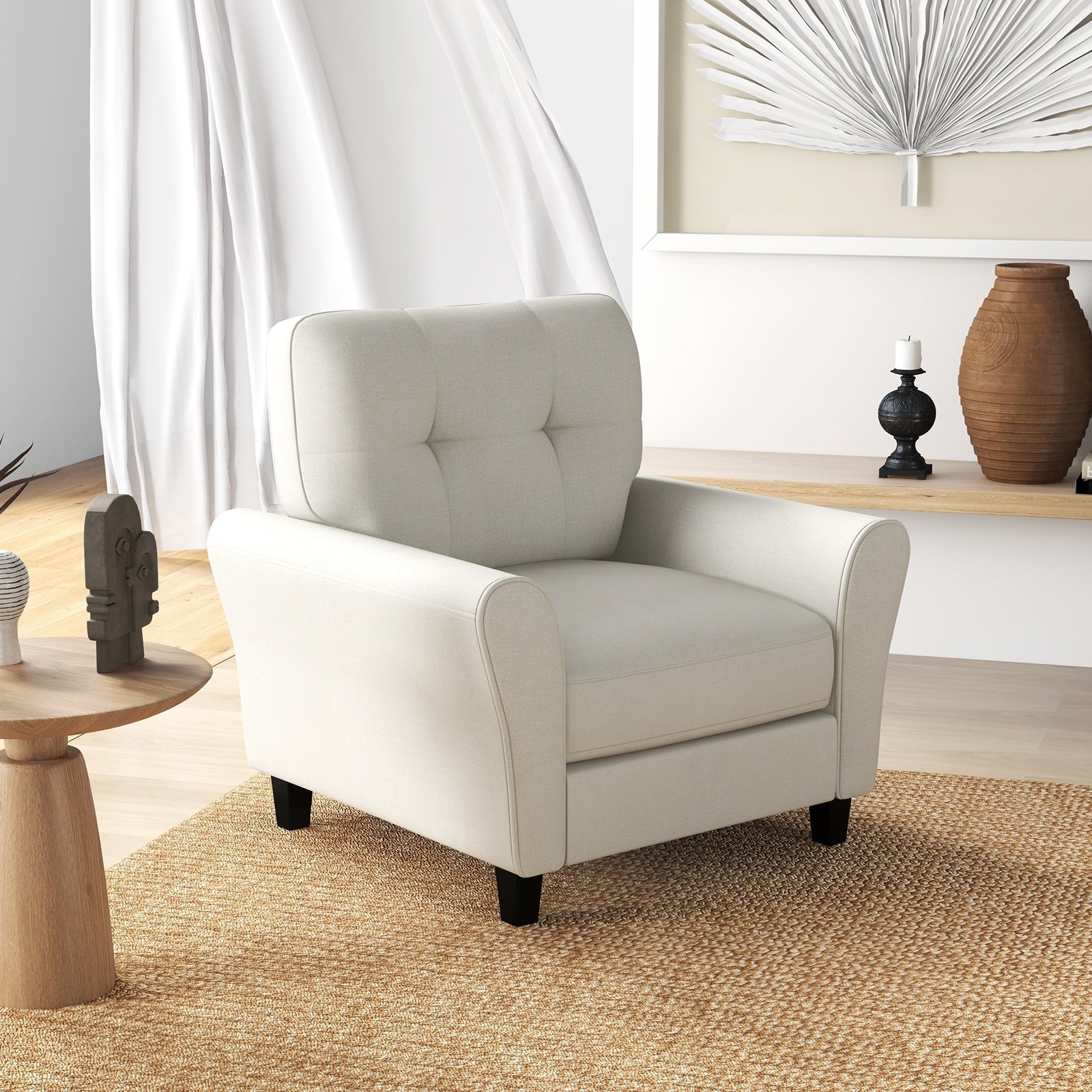 Modern Upholstered Accent Chair with Rubber Wood Legs, Beige Accent Chairs at Gallery Canada