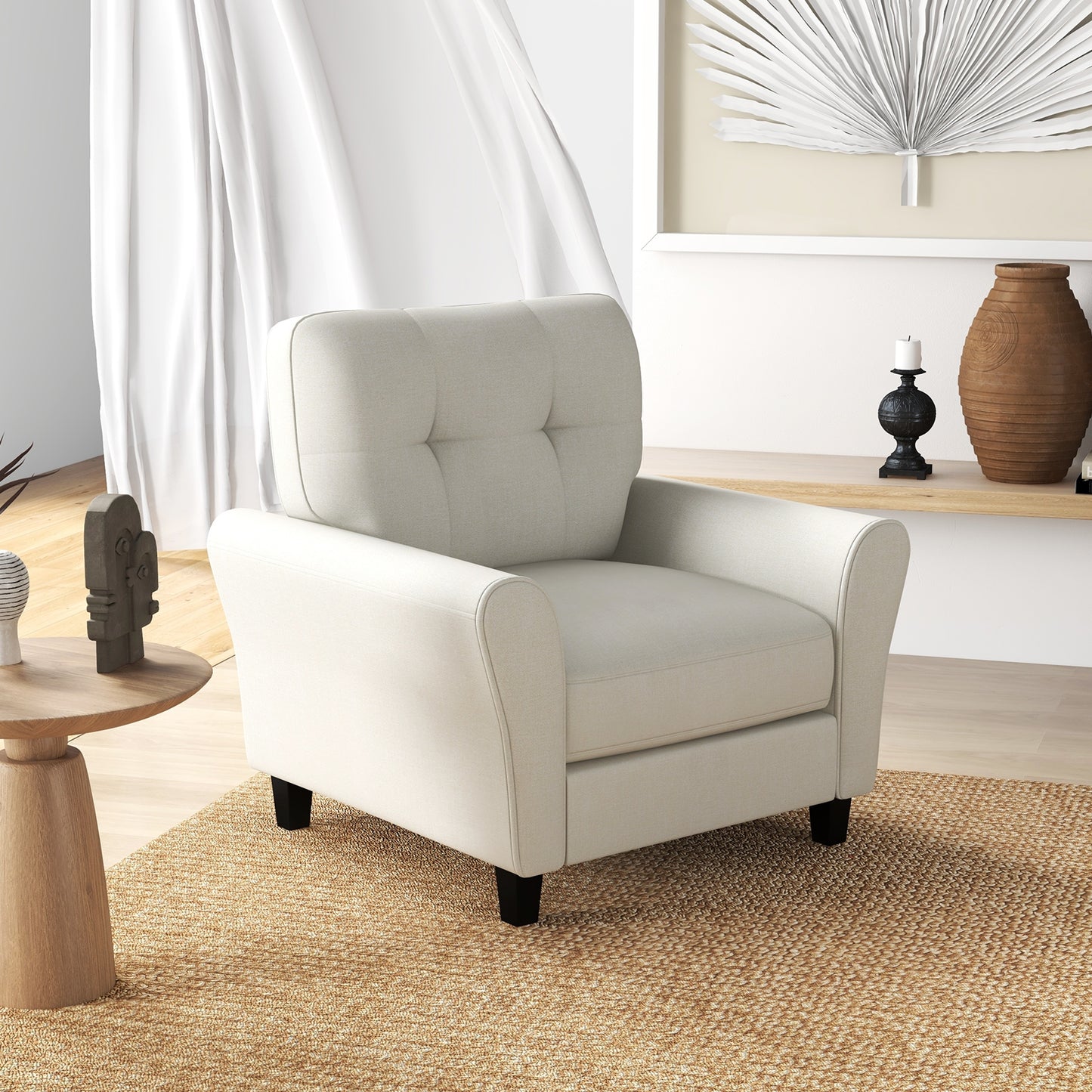 Modern Upholstered Accent Chair with Rubber Wood Legs, Beige Accent Chairs at Gallery Canada