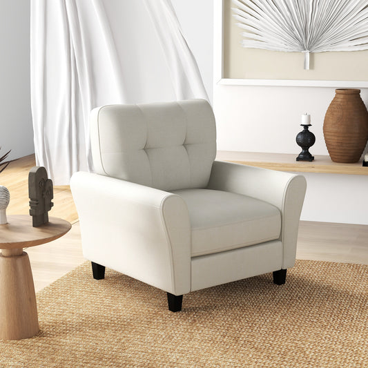 Modern Upholstered Accent Chair with Rubber Wood Legs, Beige Accent Chairs Beige at Gallery Canada