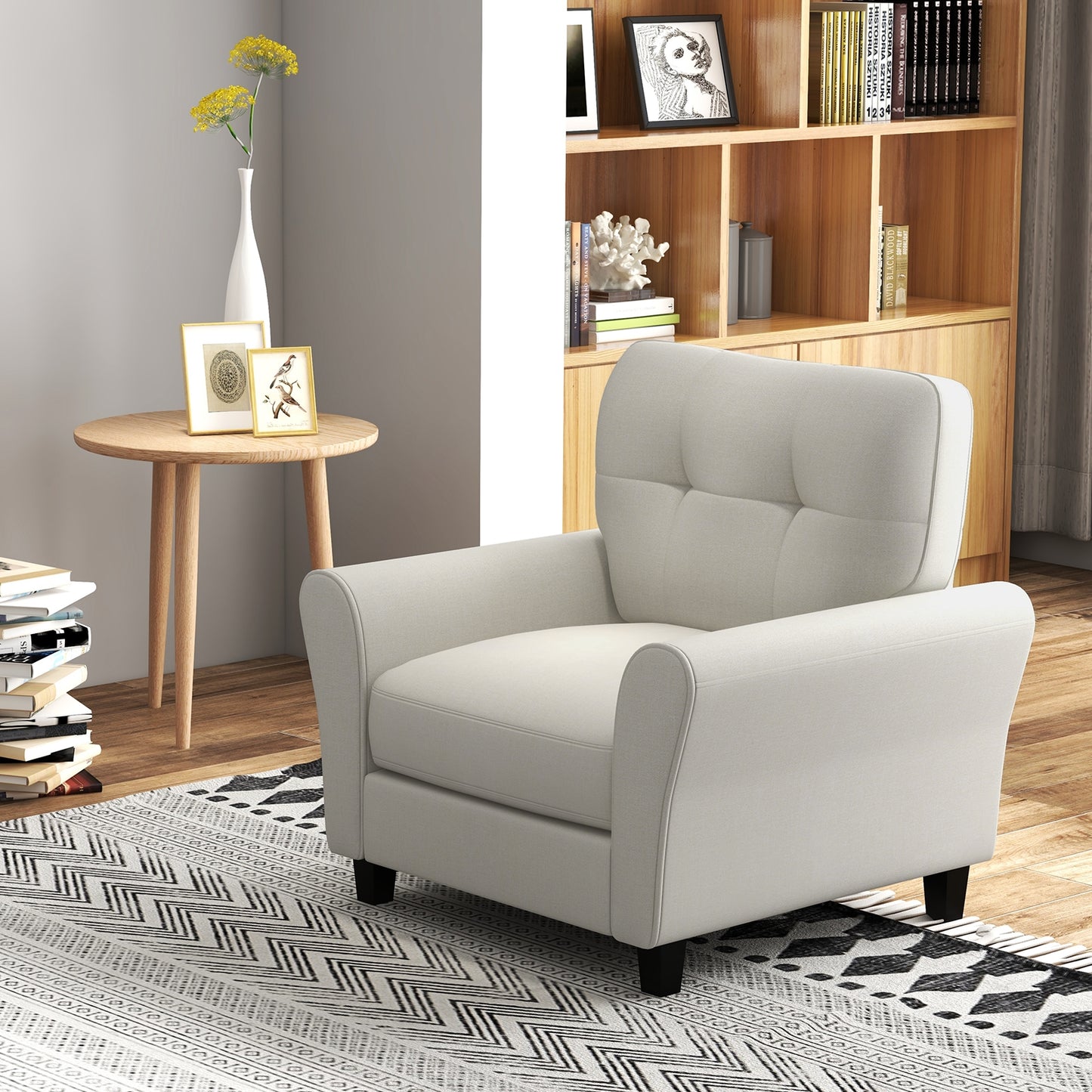 Modern Upholstered Accent Chair with Rubber Wood Legs, Beige Accent Chairs at Gallery Canada