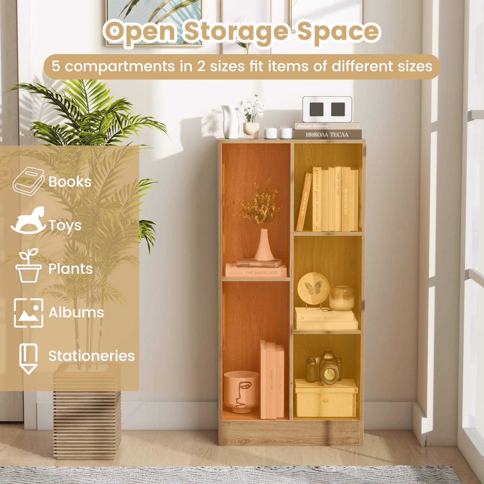 41 Inches 5-Cube Floor Bookcase with 2 Anti-Tipping Kits, Natural Bookcases at Gallery Canada