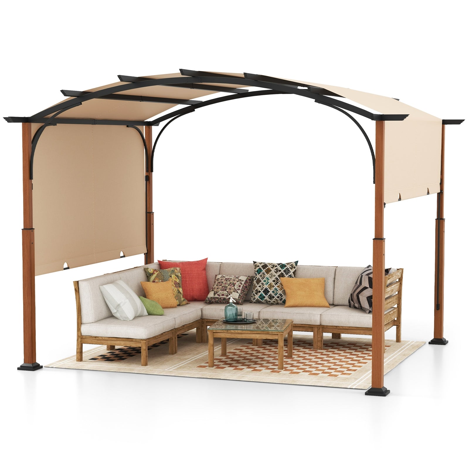 10 x 12 FT Outdoor Retractable Pergola with Retractable Canopy for Patio, Beige Gazebos at Gallery Canada