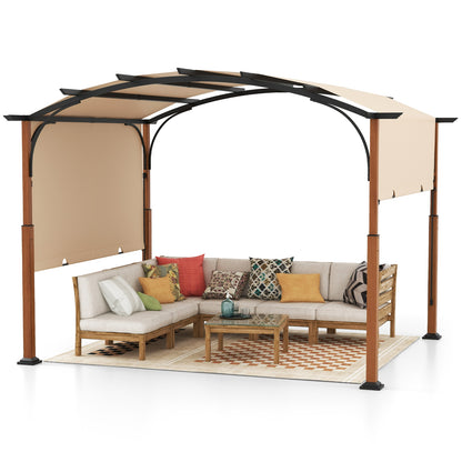 10 x 12 FT Outdoor Retractable Pergola with Retractable Canopy for Patio, Beige Gazebos at Gallery Canada