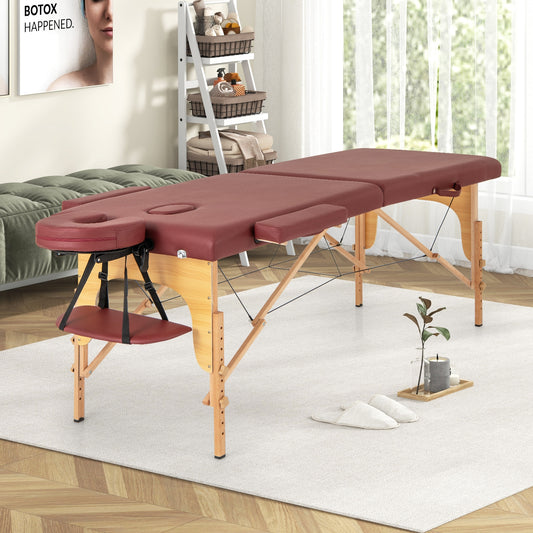 84 Inch Foldable Massage Table with Carrying Bag and Height Adjustable, Red Spa & Salon Red at Gallery Canada