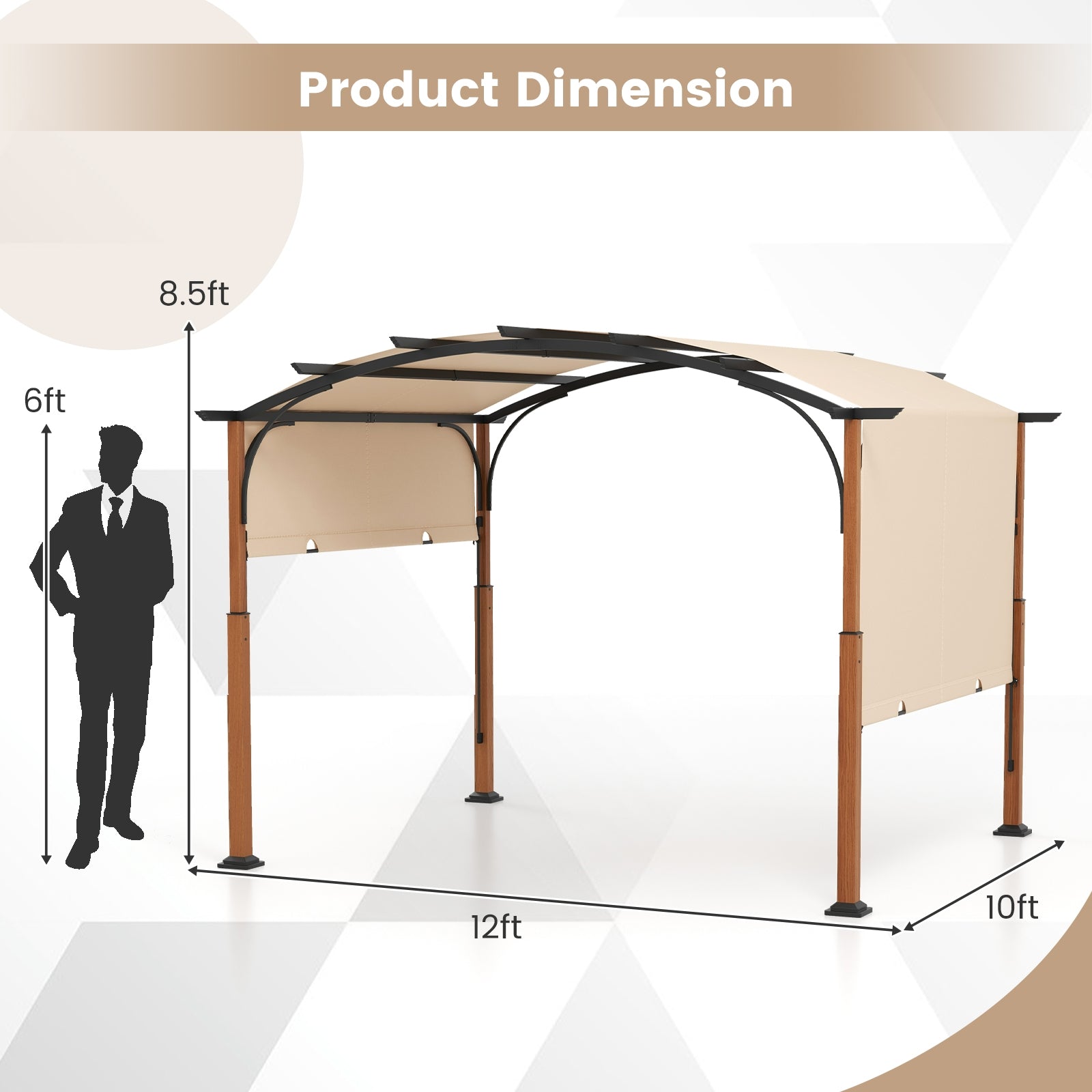 10 x 12 FT Outdoor Retractable Pergola with Retractable Canopy for Patio, Beige Gazebos at Gallery Canada