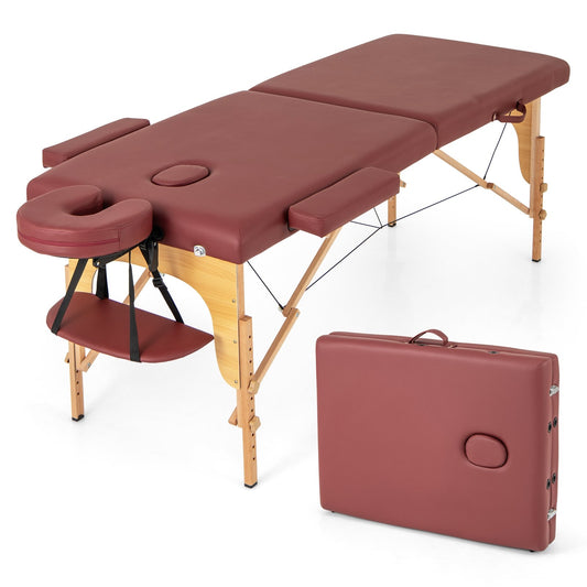 84 Inch Foldable Massage Table with Carrying Bag and Height Adjustable, Red Spa & Salon Red at Gallery Canada
