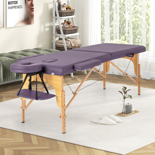 84 Inch Foldable Massage Table with Carrying Bag and Height Adjustable, Purple Spa & Salon Purple at Gallery Canada