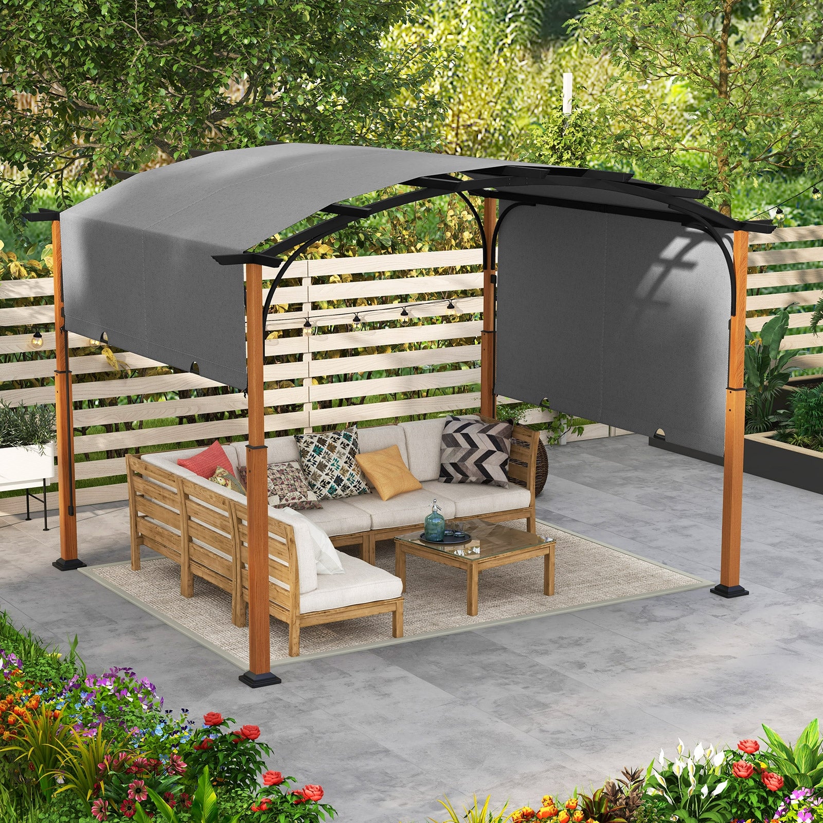 10 x 12 FT Outdoor Retractable Pergola with Retractable Canopy for Patio, Gray Gazebos at Gallery Canada