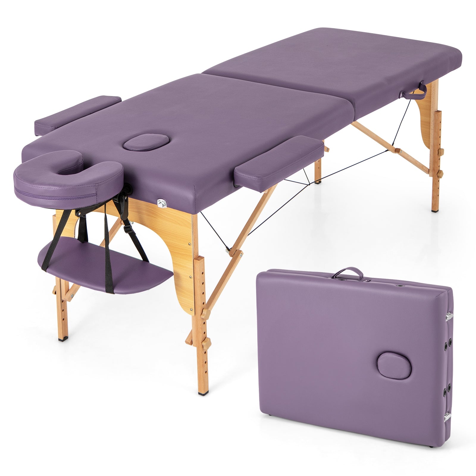 84 Inch Foldable Massage Table with Carrying Bag and Height Adjustable, Purple Spa & Salon at Gallery Canada