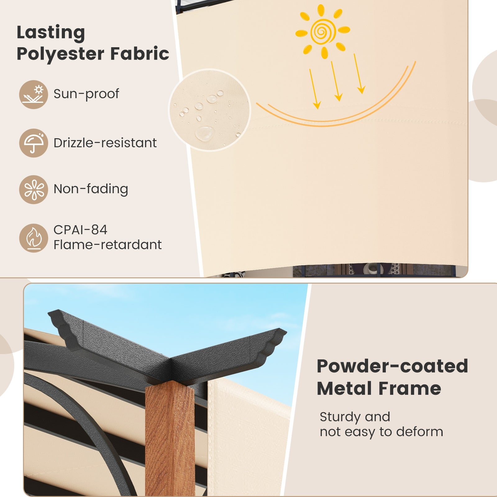 10 x 12 FT Outdoor Retractable Pergola with Retractable Canopy for Patio, Beige Gazebos at Gallery Canada