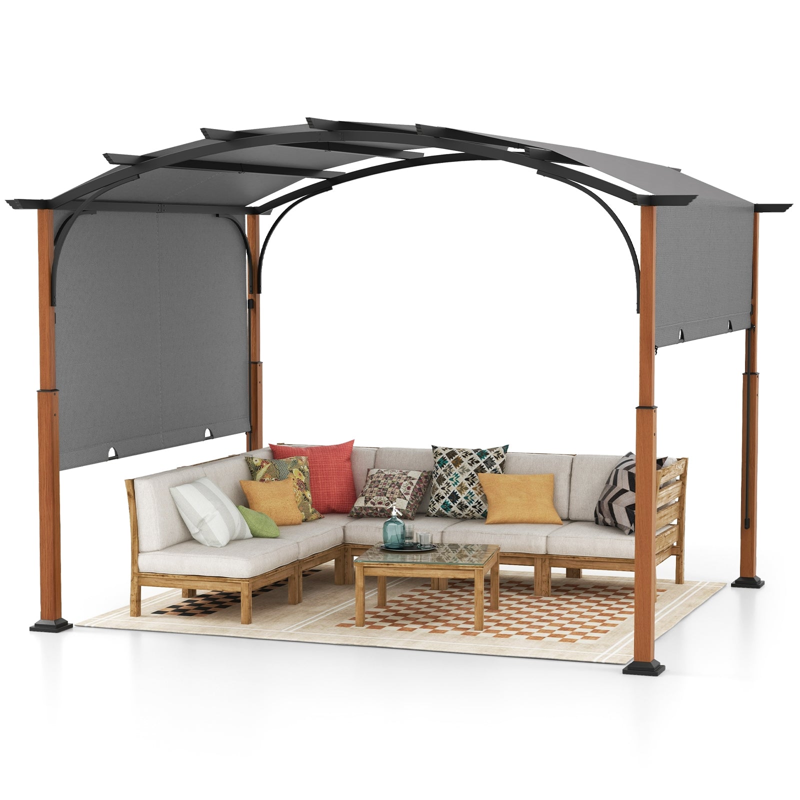 10 x 12 FT Outdoor Retractable Pergola with Retractable Canopy for Patio, Gray Gazebos at Gallery Canada