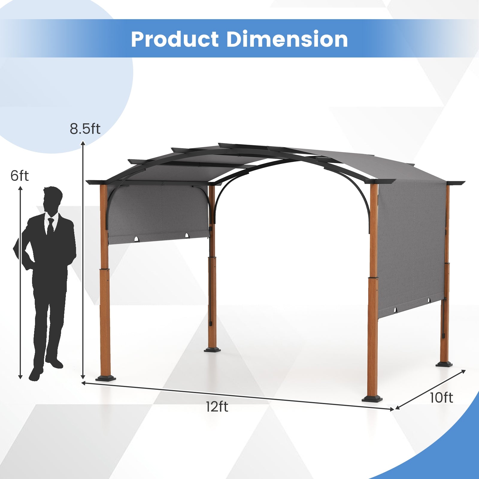 10 x 12 FT Outdoor Retractable Pergola with Retractable Canopy for Patio, Gray Gazebos at Gallery Canada