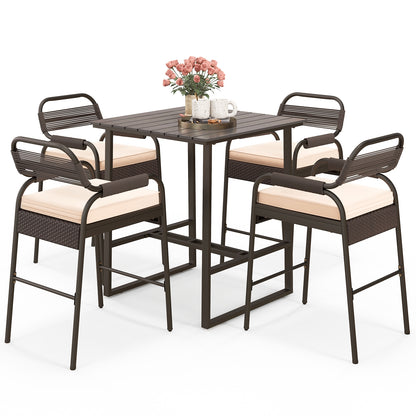 5 Piece Rattan Counter Set with 4 Stools and Polywood Bar Table, Brown Patio Bar Furniture at Gallery Canada