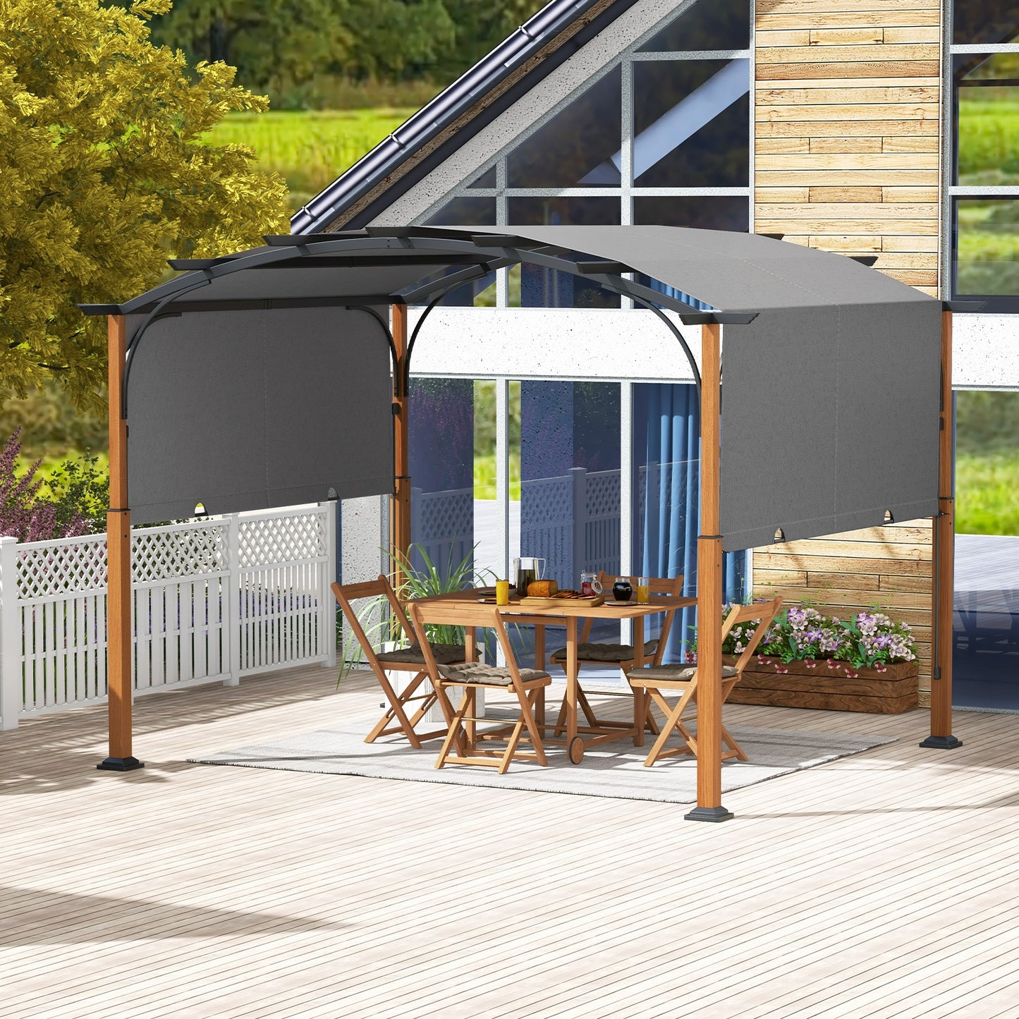 10 x 12 FT Outdoor Retractable Pergola with Retractable Canopy for Patio, Gray Gazebos at Gallery Canada