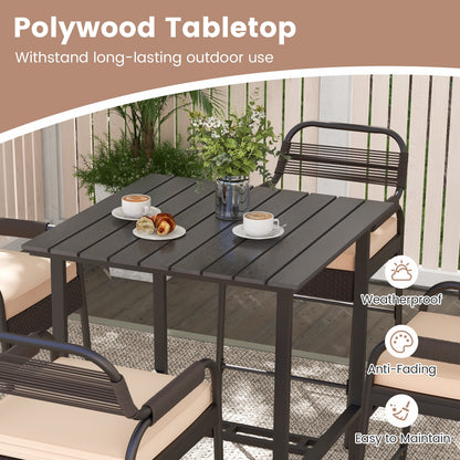 5 Piece Rattan Counter Set with 4 Stools and Polywood Bar Table, Brown Patio Bar Furniture at Gallery Canada