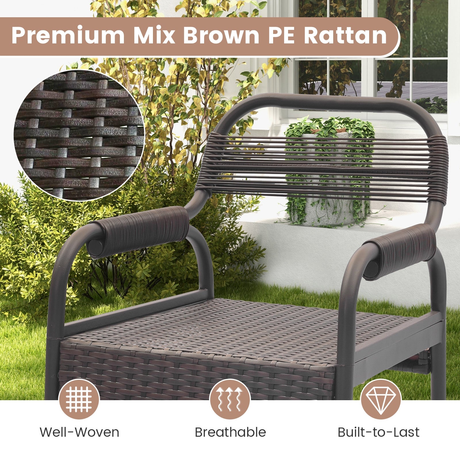 5 Piece Rattan Counter Set with 4 Stools and Polywood Bar Table, Brown Patio Bar Furniture at Gallery Canada