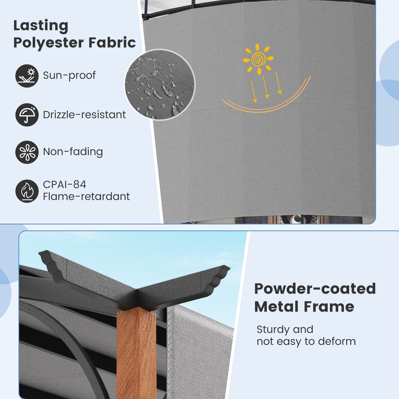 10 x 12 FT Outdoor Retractable Pergola with Retractable Canopy for Patio, Gray Gazebos at Gallery Canada