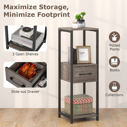 3 Tier Tall Metal Plant Stand with Drawer for Balcony Office, Gray Plant Stands at Gallery Canada