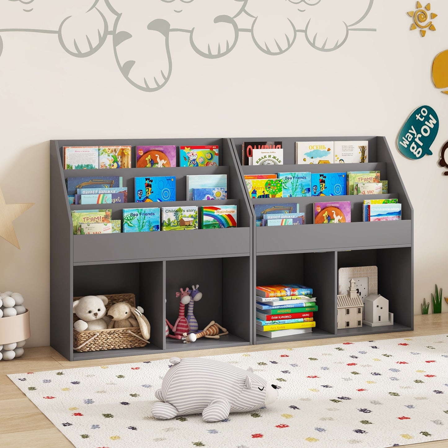 Kids Wooden Bookshelf Bookcase Children Toy Storage Cabinet Organizer, Gray Kids Storage at Gallery Canada