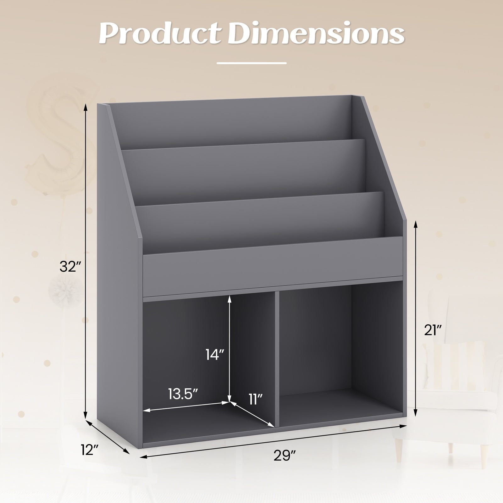 Kids Wooden Bookshelf Bookcase Children Toy Storage Cabinet Organizer, Gray Kids Storage at Gallery Canada