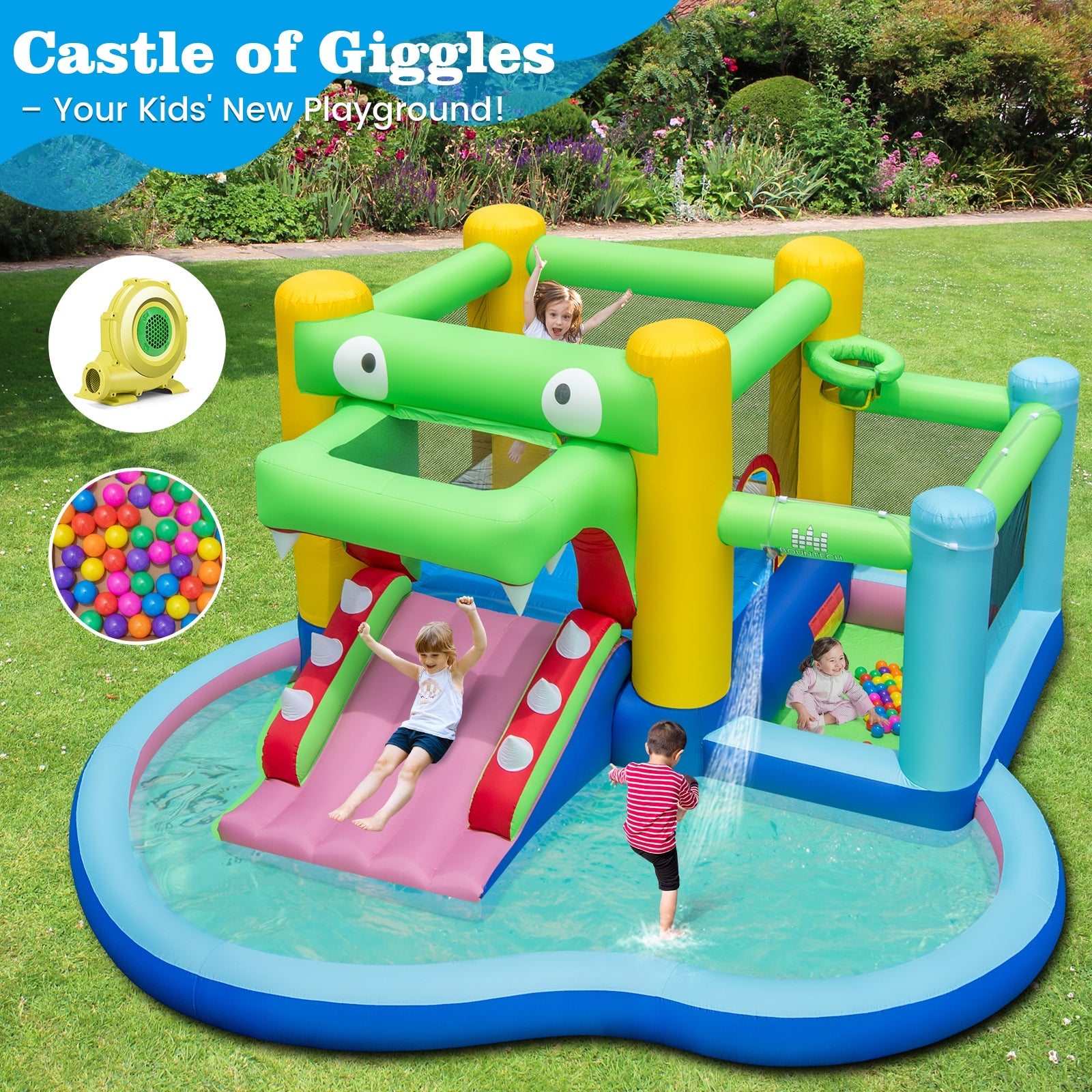 Inflatable Bounce House with Slide and Splash Pooland and 680W Blower, Multicolor Bounce House at Gallery Canada
