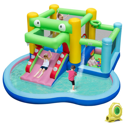 Maison Gonflable Avec Toboggan, Piscine Éclaboussure, Souffleur 680W, Multicolore