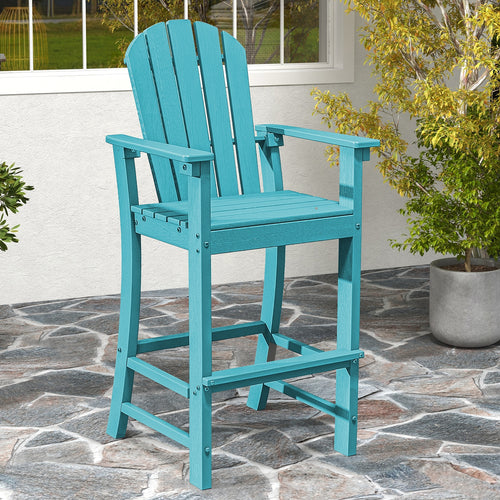 30 Inches Counter Height Outdoor HDPE Bar Stool, Armrests Footrest, Turquoise