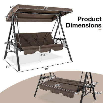 Convertible 3-Seat Patio Porch Swing Chair to Flat Bed with Adjustable Canopy, Brown Porch Swings at Gallery Canada