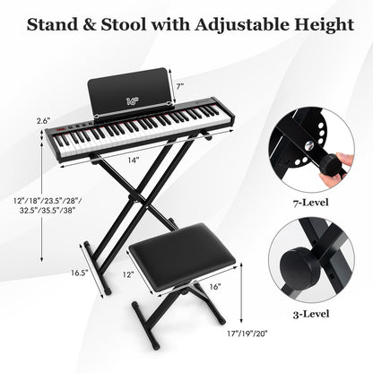 61-Key Portable Electronic Keyboard Piano Complete Digital Piano Set with Stand and Stool Pianos & Keyboards at Gallery Canada